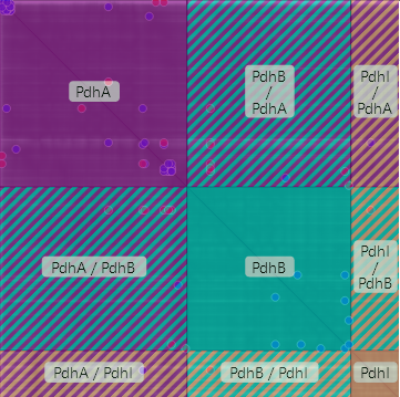 Screenshot of the PAE viewer with highlighted sections corresponding to the protein subunits.